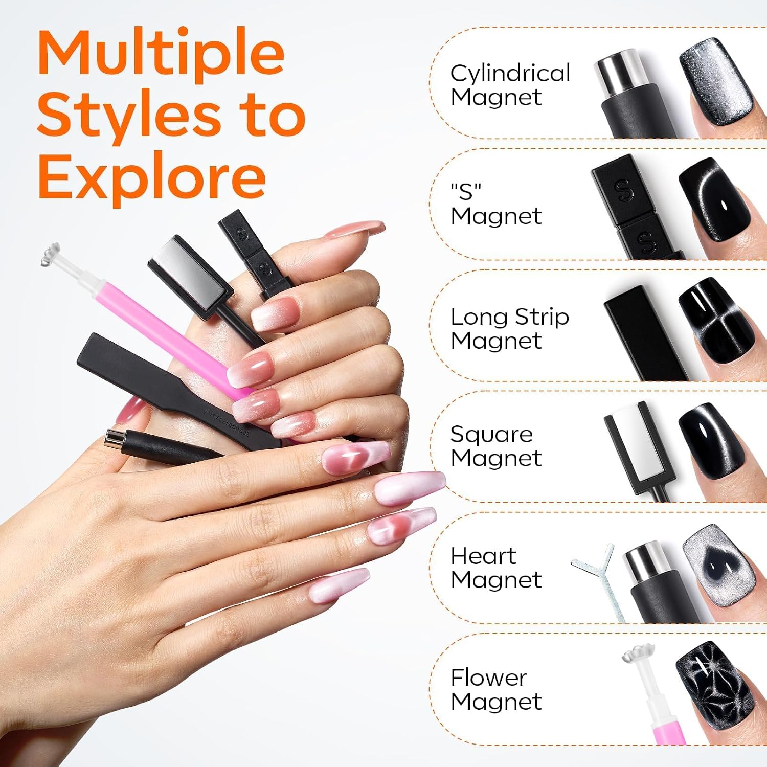 modelones Cat Eye Magnetic with 6 Colors Glitter Red Green Purple Blue Cat Eye Gel Nail Polish