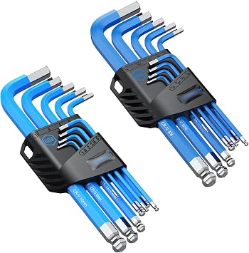 18pcs Blue Allen Wrench SAE Hex Keys Set, 1.5 to10 mm and 1/16 to 3/8 inch Ball Flat End Hex Key for Bike Repair Tools Handyman DIY