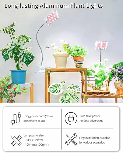 Miniatura 7 de DOMMIA Luz de crecimiento, luz de crecimiento regulable con clip de escritorio con temporizador de 61216h, luces de cultivo de plantas de cuello de