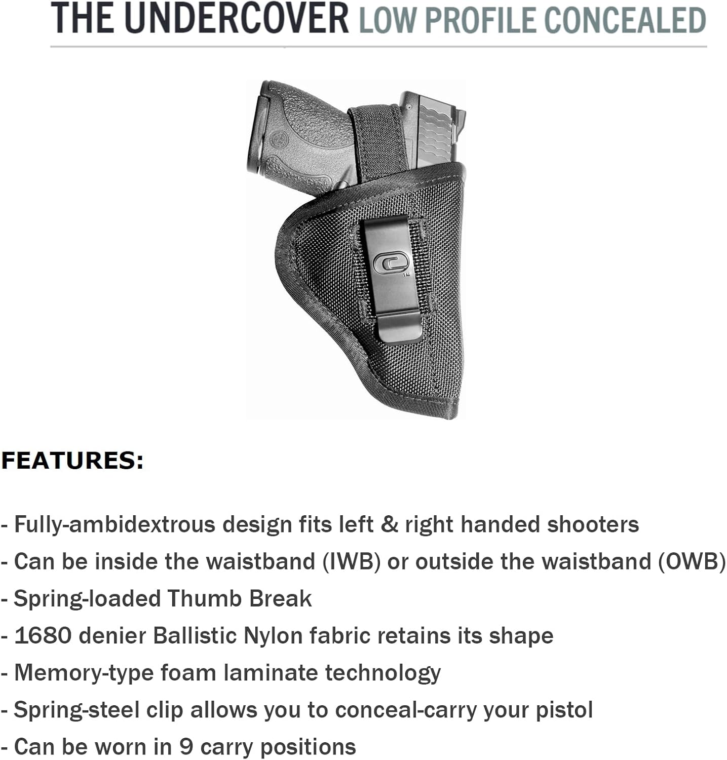 Crossfire The Undercover Low Profile IWB/OWB Ambidextrous Handgun Holster - Durable Inside/Outside The Waistband Concealed Carry Pistol Holster