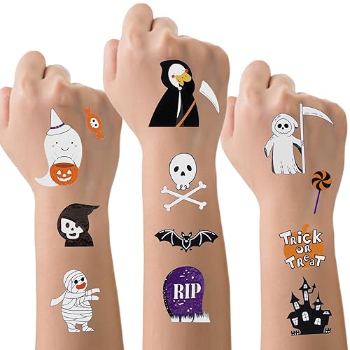 20 hojas de tatuajes temporales de Halloween, tatuajes temporales con temática de Halloween para niños, regalos de fiesta de cumpleaños, rellenos de