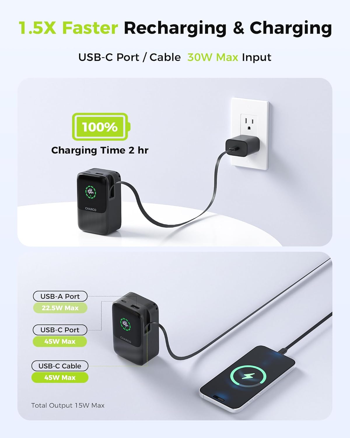 CHARCO Portable Charger Power Bank Fast Charging 45W, 10000mAh Battery Pack Charger Portable with Retractable USB C Cable, Travel Essential Powerbank Compatible with iPhone 17/16 Series, Samsung - Image 5