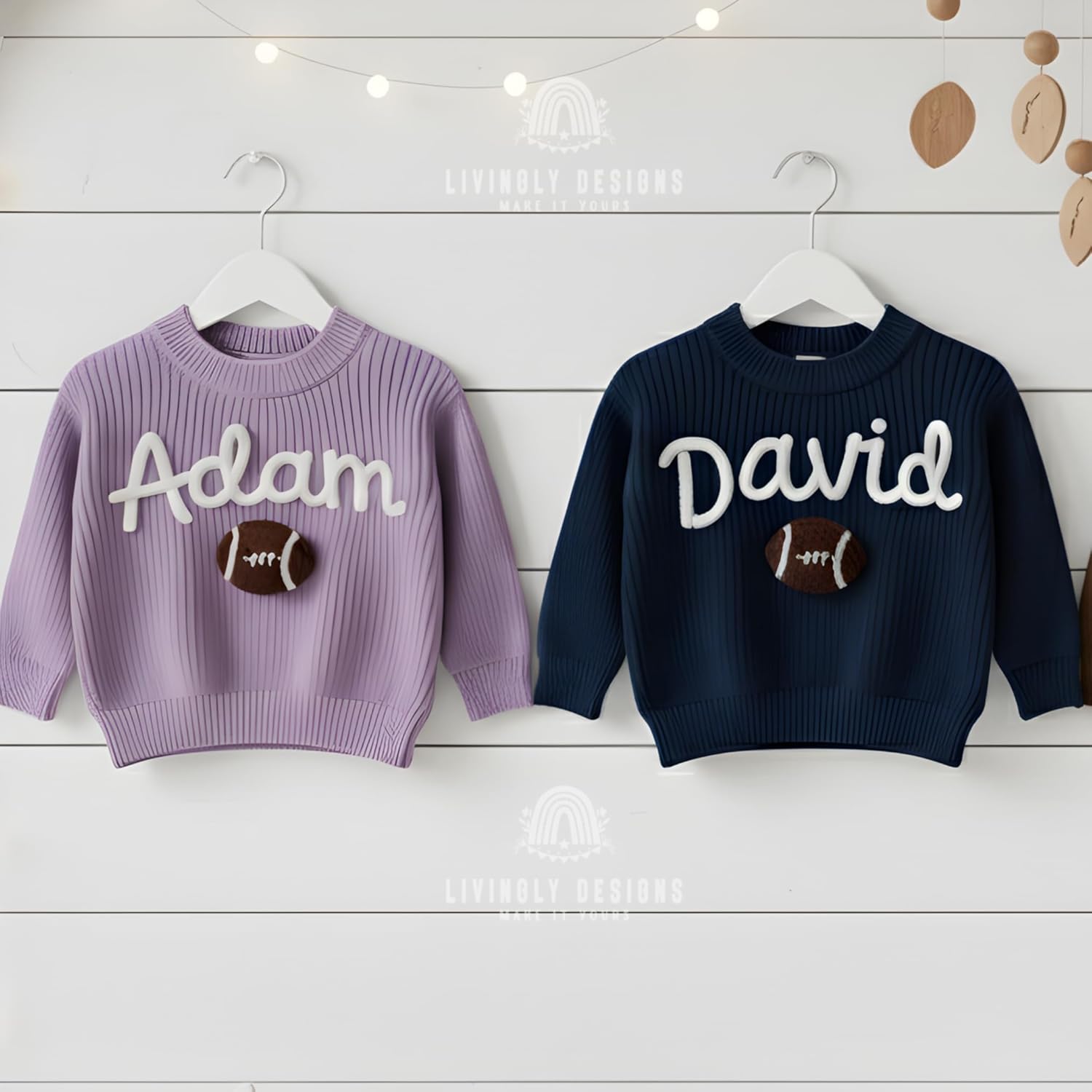 Custom Football & Name Sweater, Personalized Embroidery, Toddler Sports Fan Knit Jumper, Multiple Colors