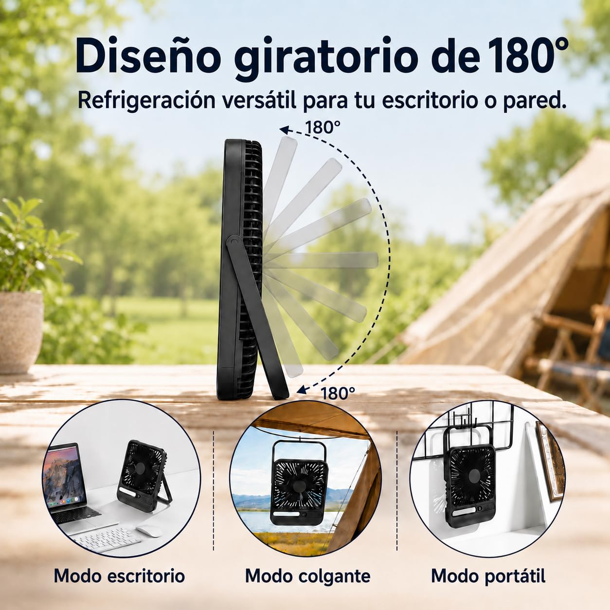 Ventilador portátil de 10000 mAh, 28 horas de autonomía, 4 velocidades, temporizador de 2 a 8 horas, indicador LED, USB-C, para oficina, camping y viajes