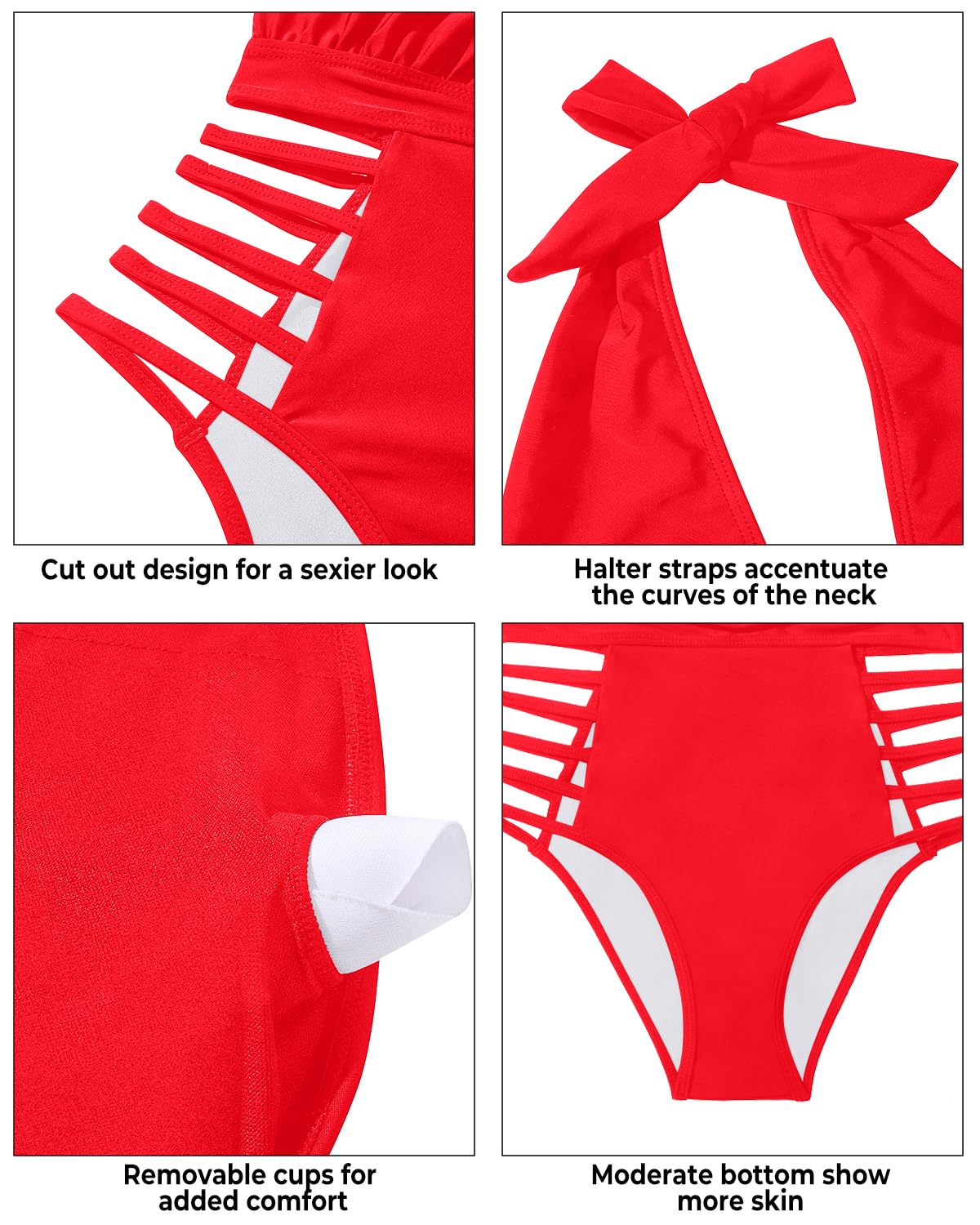 Aqua Eve Women Sexy One Piece Swimsuits Halter Plunge V Neck Cutout Bathing Suits