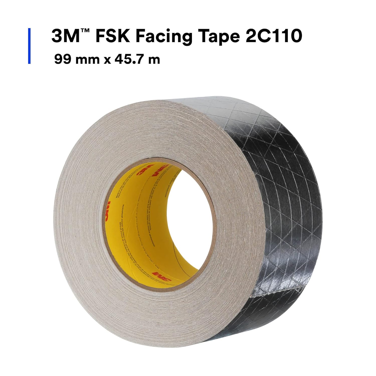 3M FSK Facing Tape 2C110, Acrylic, Pressure Sensitive, Cold Weather Adhesion, Heavy Duty Liner, Foil, Scrim, Kraft, UL723 Classified, 3.9 in x 50 yd