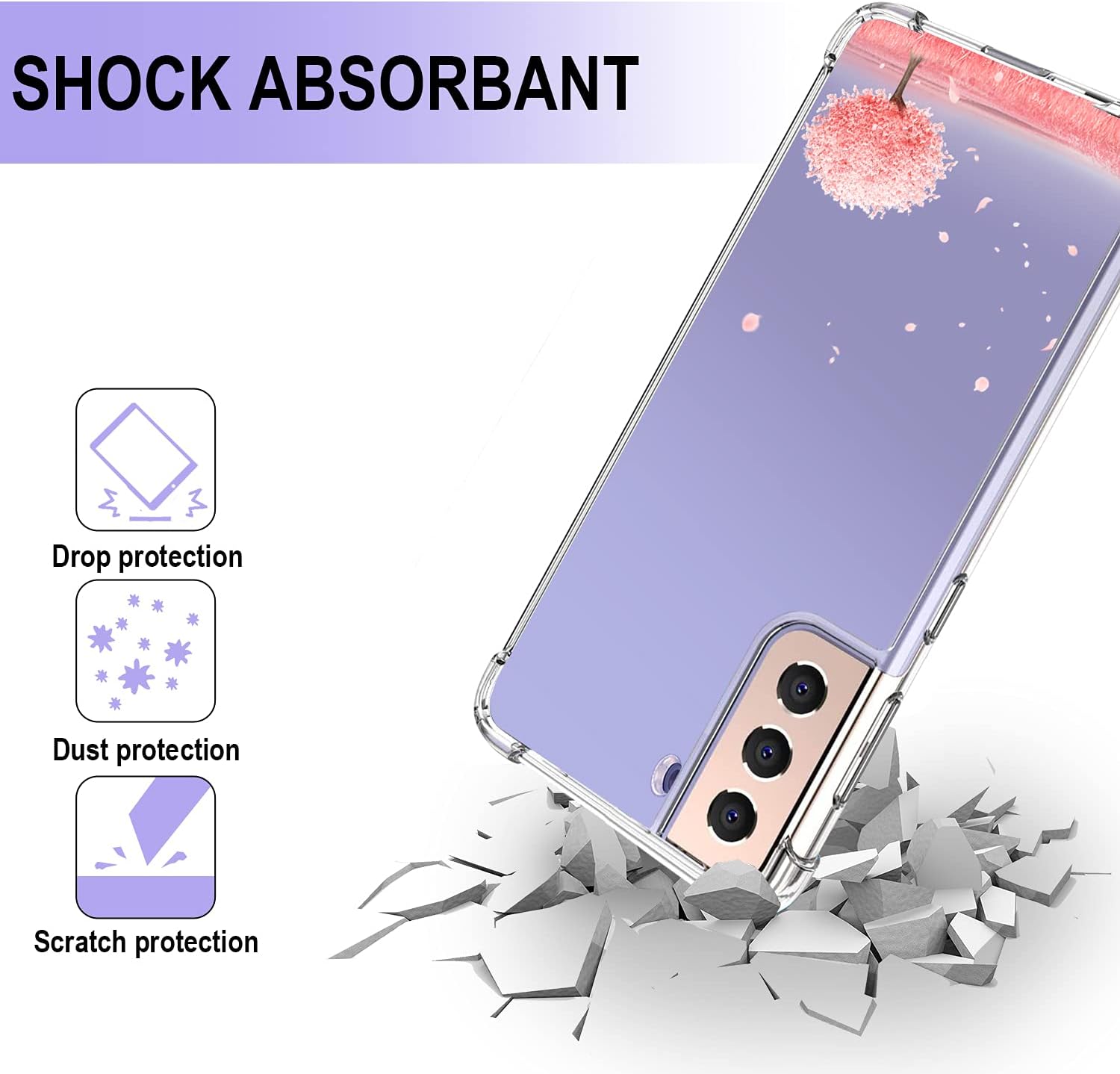 Compatible with Samsung Galaxy S21 Plus 5G 6.7 Inch Case 2021, Pink Tree Floral Design Full Body Protection Clear Flower Cover, Flexible Shockproof TPU Bumper Cover, Cherry Blossom
