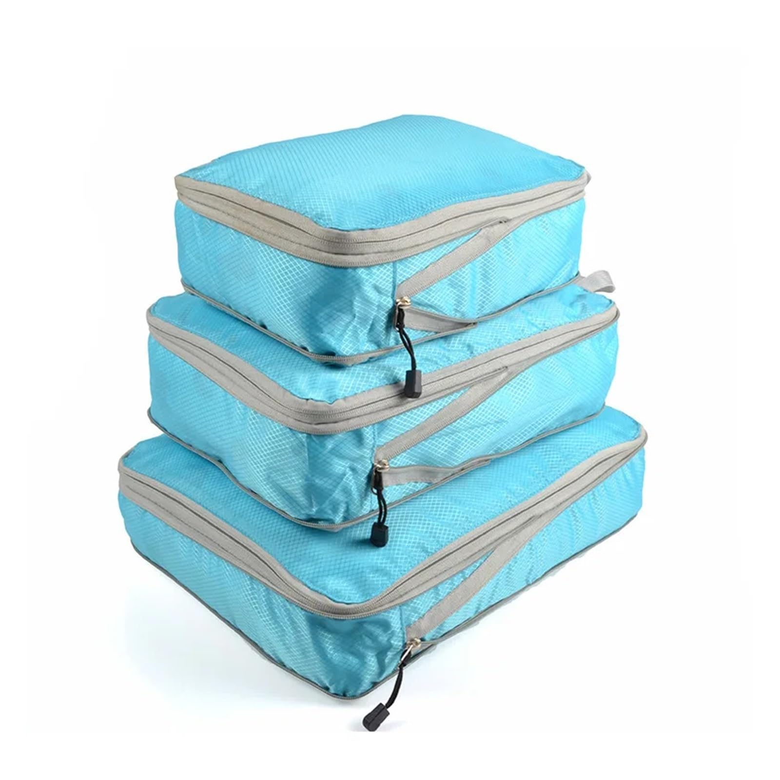 Travel Storage Bag Compressible Packing Cubes Nylon Portable With Handbag Luggage Organizer Foldable Waterproof Suitcase(Sky blue,3PCS Set)