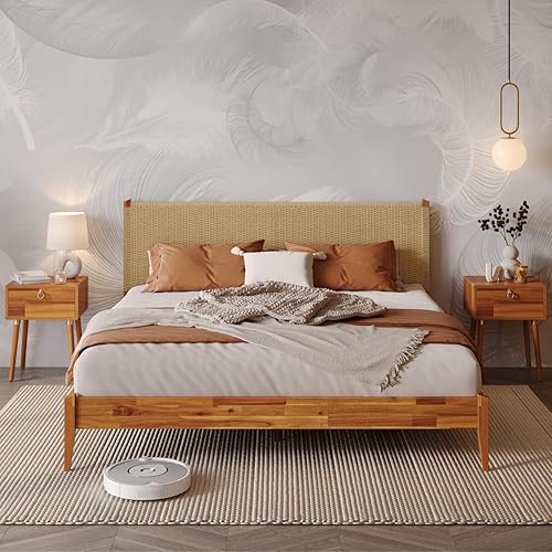 Miniatura 26 de Bme Dinkee Marco de cama característico de 15 pulgadas sin cabecero - Estilo moderno y minimalista con madera de acacia - 12 soportes de listones de
