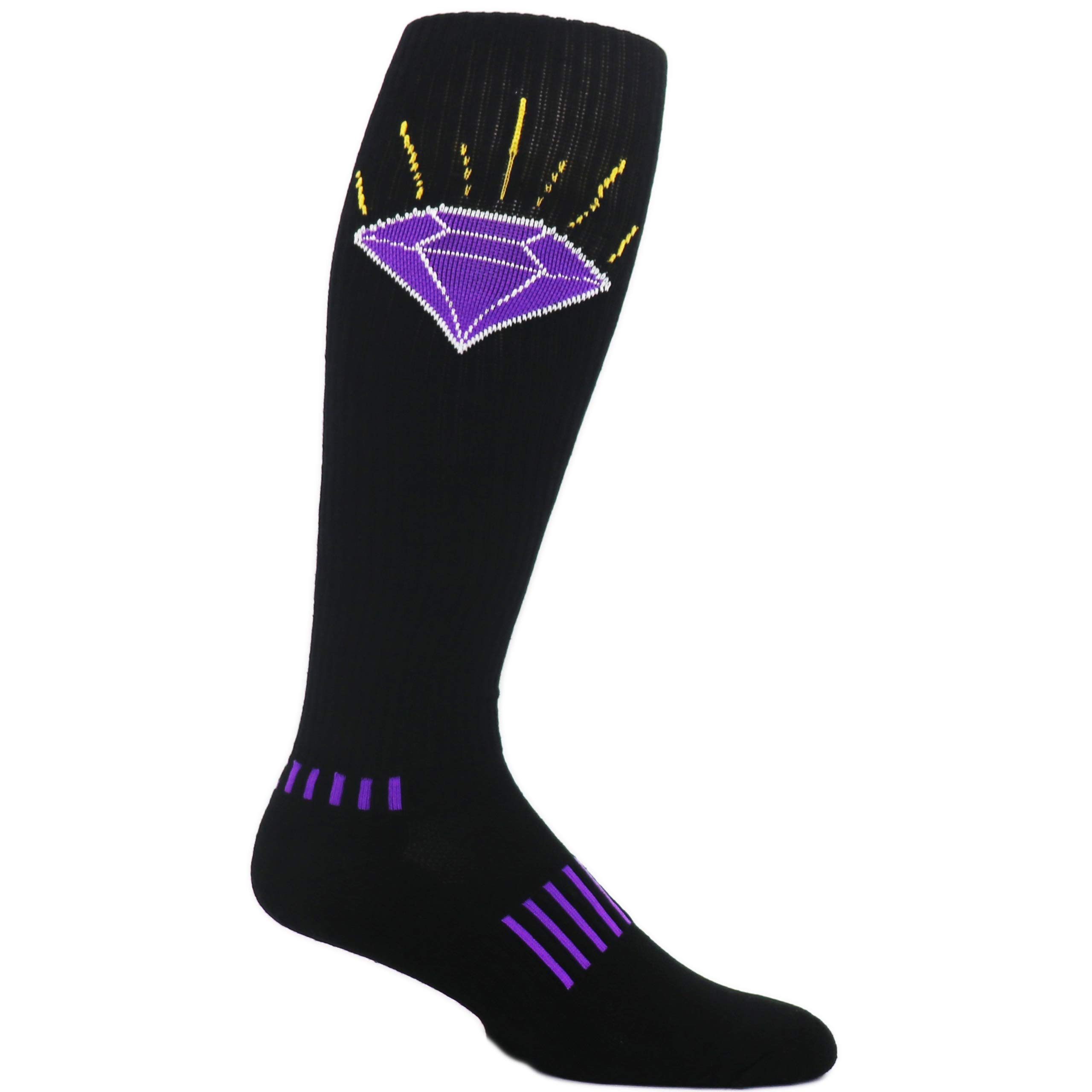 Black and Purple Brilliant Diamond Knee High Socks – Athletic Compression Socks for Men & Women – Over the Calf Gym Fitness