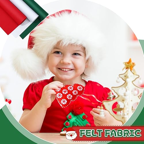 Miniatura 7 de Mixweer 3 Rolls Christmas Felt Fabric 72 x 36 Inches Felt Fabric,1.6 mm Christmas Thick Felt Soft Fabric Craft Felt Rolls for Christmas Decoration,