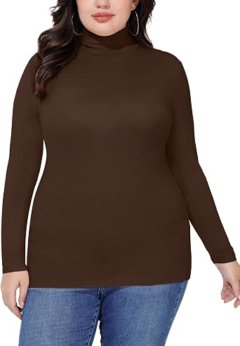 COOTRY Womens Plus Size Turtleneck Mock Neck Tops Long Sleeve Fitted Shirt | Lightweight Base Layer Shirts