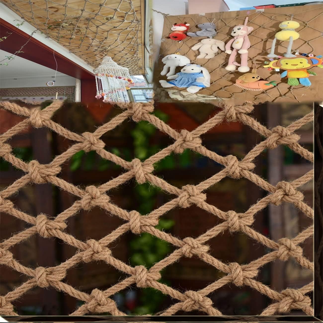 12mm Safety Netting for Playground Fence and Balcony - Child/Pet Fall Protection Mesh with Reinforced Jute Rope, Stair Banister Guard and Trellis Grid System