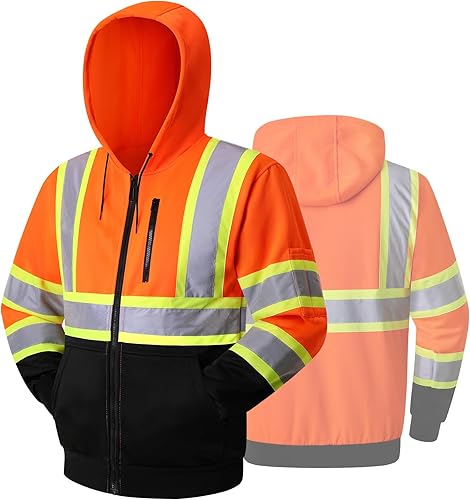 Sudaderas con capucha de seguridad para hombre, reflectantes, clase 3, Hi Vis, chaqueta de seguridad de alta visibilidad, con bolsillo,