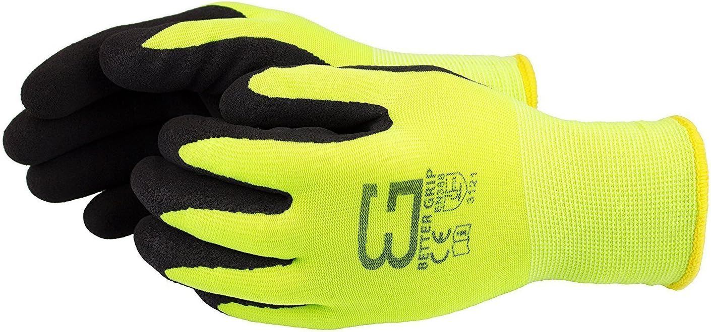TSWANS Safety Winter Insulated Rubber Coated Double Lining Work Gloves, 3 Pairs/Pack (Large, Lime)