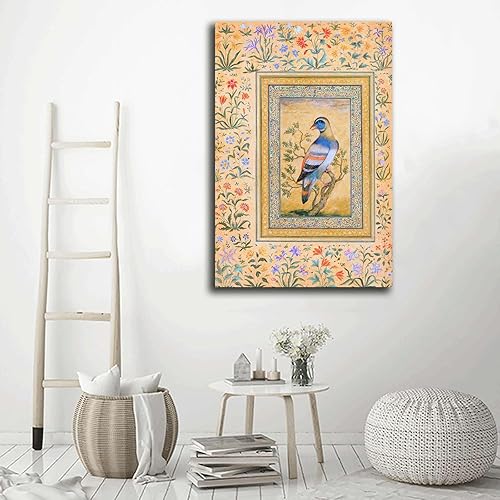 Miniatura 2 de Póster indio antiguo, diseño de flores y pájaros mogol en miniatura, tradicional persa, decoración de pared, arte islámico retro, impresión popular,