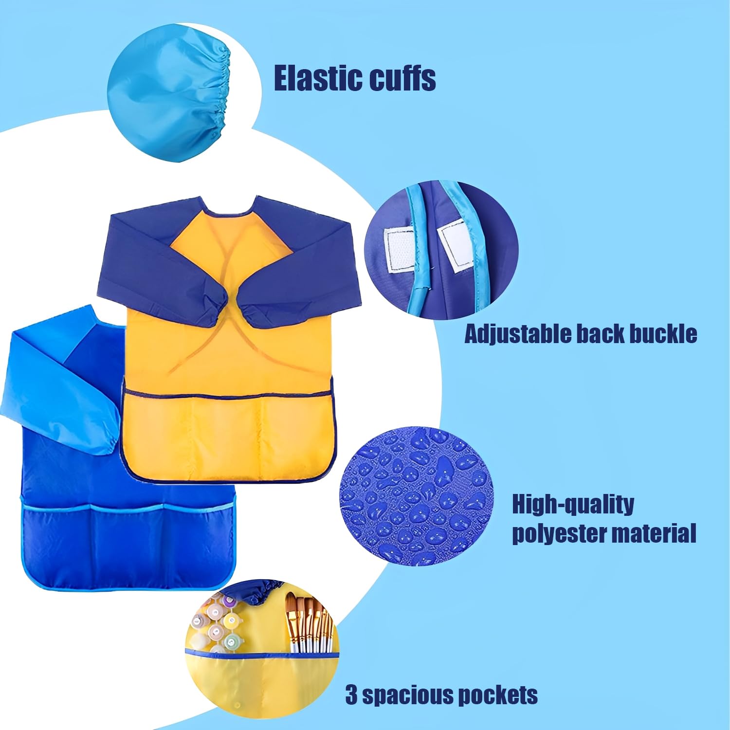 Norhogo 2-piece Painting Gowns Waterproof Apron, Waterproof Children's Smocks with sleeves and 3 pockets - Image 3