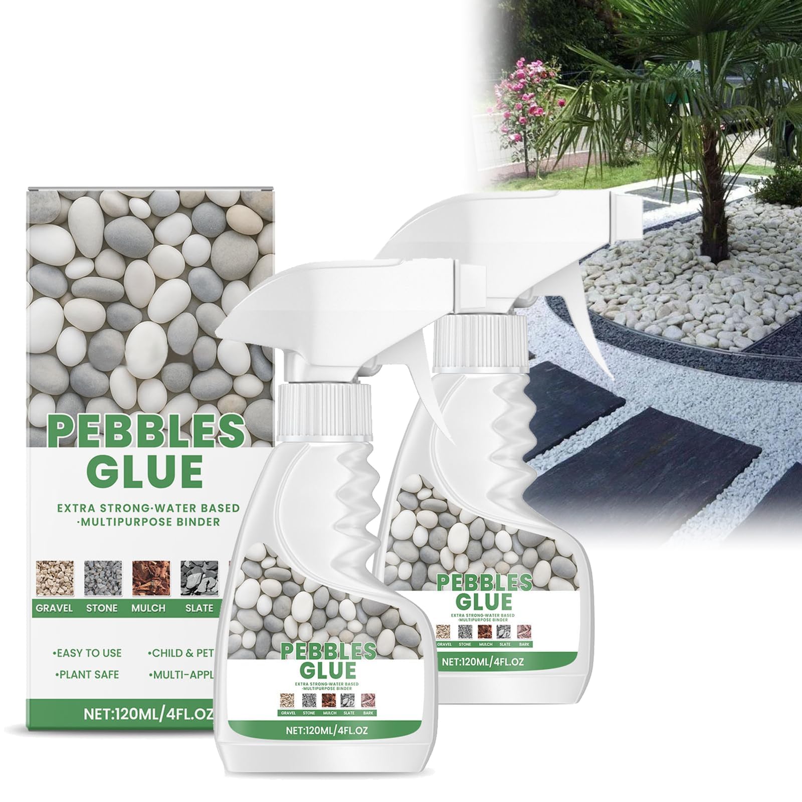 Water-Based Stone & Pebble Binder, Easy Application, Child & Pet Safe, Weather-Resistant, Ideal for Gardens, Paths & Landscaping, Resin Gravel Binder for Pots, Borders & Patios (2 Pcs)