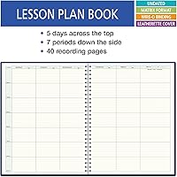 Vista 2 de (W101) Planificador de clase de 7 períodos para docente; días horizontales a lo largo de la parte superior, A-azul