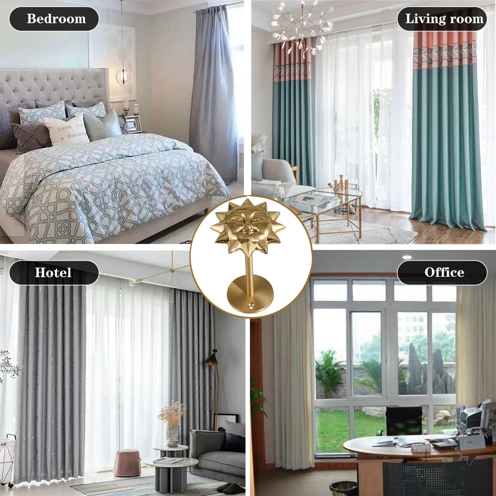 Generisch Goldene Sonnen- und Mond Gardinenhalter, Metallische Vintage Gardinenhaken, Dekorative Haken in Sonnen- und Mondform, Geeignet für Schlafzimmer/Wohnzimmer/Arbeitszimmer(Sun*1)