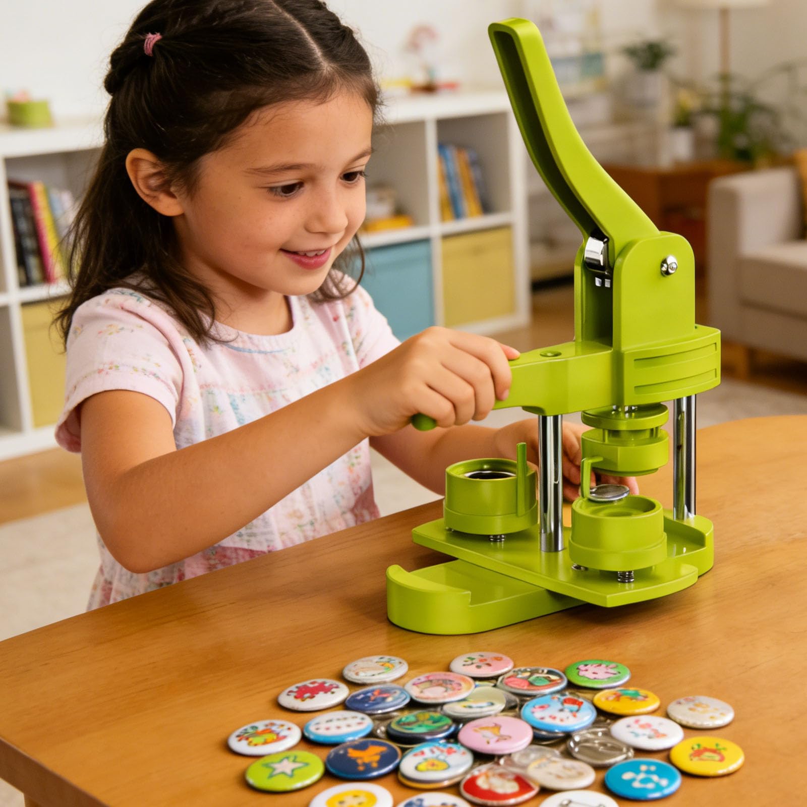 25 mm Buttonmaschine– Manuelle Buttonpresse Set ohne Montage, inkl. 100 Zubehör & Kreisschneider, DIY Abzeichenmaschine für Basteln, Partys & Geschenke(grün)