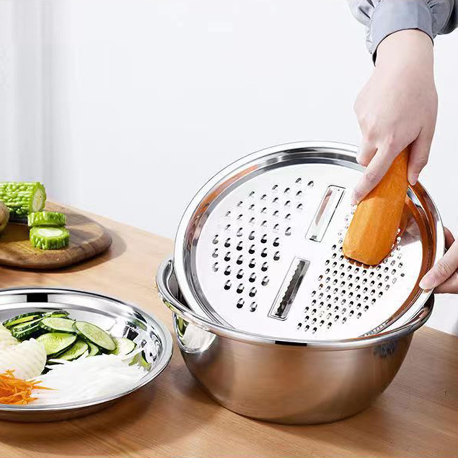 Set di 3 pezzi multiuso in acciaio inox per tagliare le verdure e scolapasta per la cucina domestica