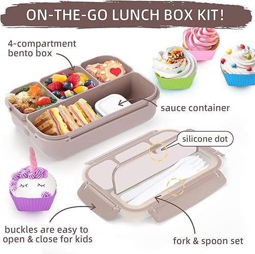 Miniatura 3 de QQKO Lonchera Bento para adultos, recipientes para adultos, hombres y mujeres, loncheras para niños para la escuela con 4 compartimentos, recipiente