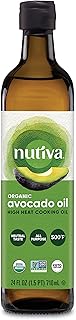 Nutiva Organic Steam-Refined Avocado Oil, 100% Pure, 24 Fl Oz Glass, USDA Organic, Non-GMO, Whole 30 Approved, Keto, Pale...
