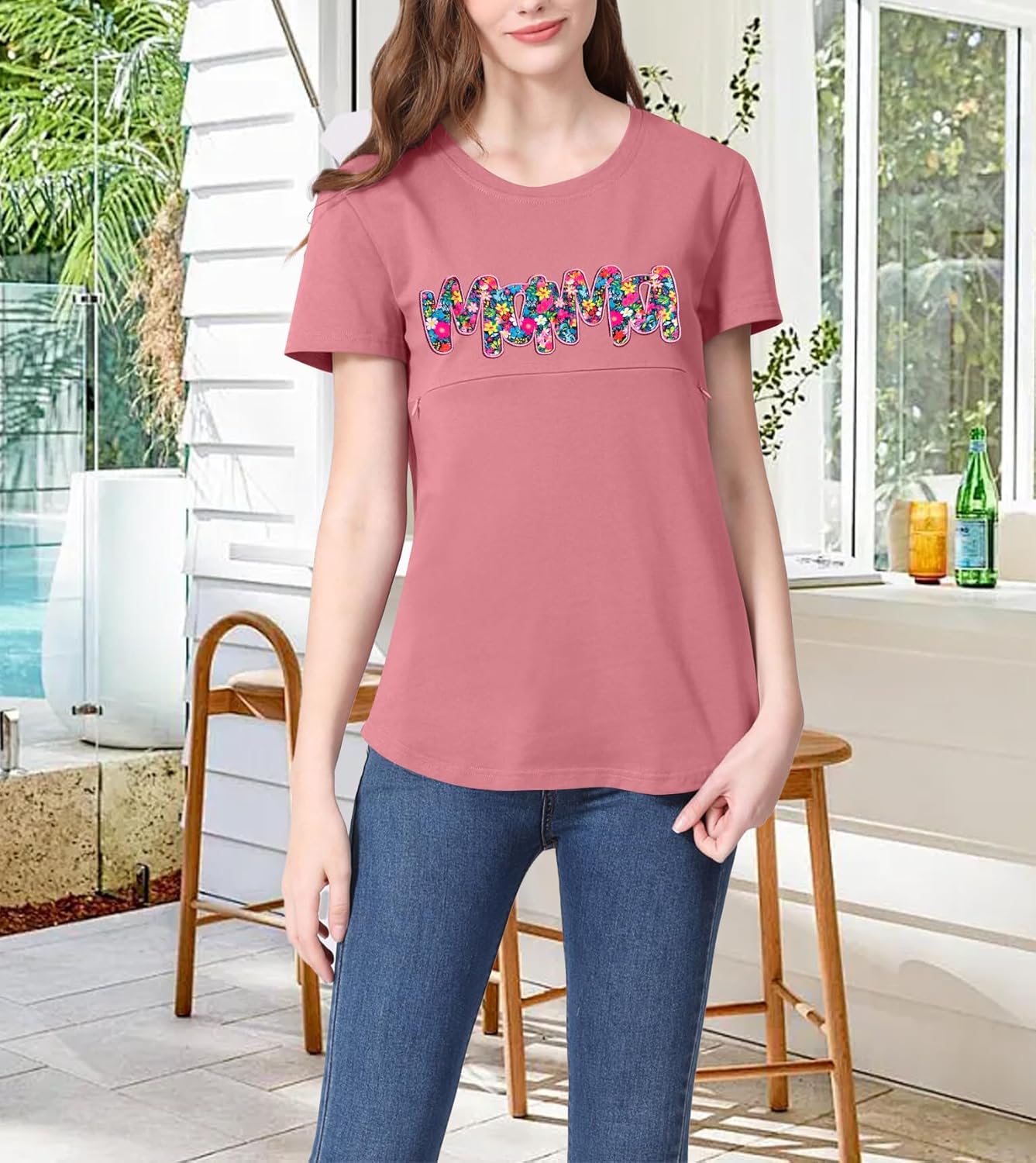 Nursing Shirts for Breastfeeding Women Mama Zip Maternity Tshirts Nursing Tops Maternity Graphic Tee - Image 4