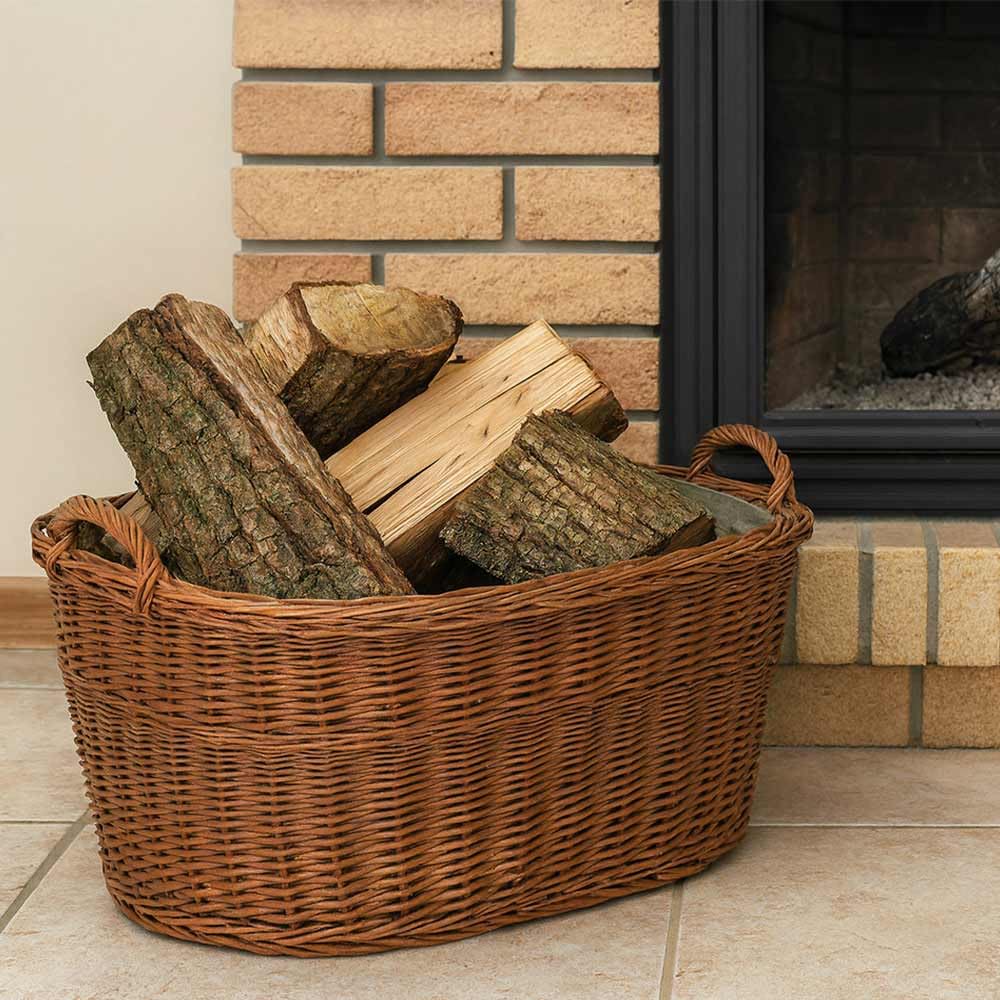 Vacchetti Cesta portalegna Vimini Europeo 1^ Misura con Fodera Juta Ovale, Multicolor, Medio