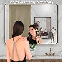 Vista 130 de LOAAO - Espejo de baño con marco de metal negro de 28x36 pulgadas para pared, espejo de tocador de baño negro mate estilo granja, antióxido, se