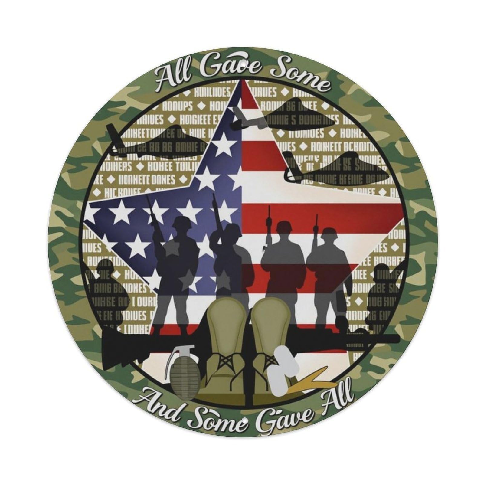 Veteran Patriotic Round Metal Sign Vintage Aluminium Metal Sign, Retro Wall Decor for Home, Bar, Garage & Farmhouse 20x20cm