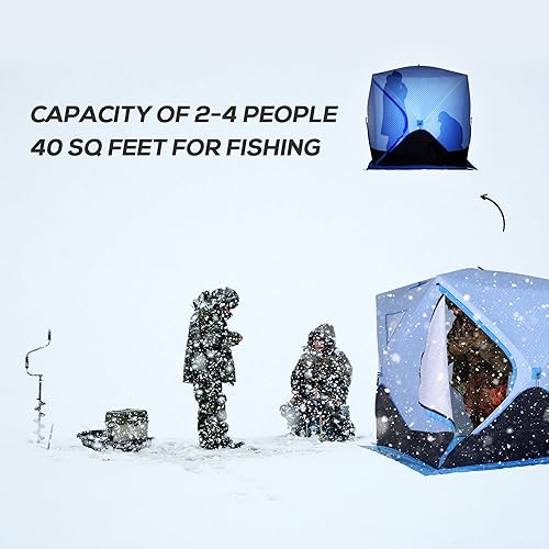 Miniatura 5 de Outsunny Refugio de pesca en hielo para 2 personas, tienda de campaña portátil emergente para pesca en hielo con bolsa de transporte, ventanas y
