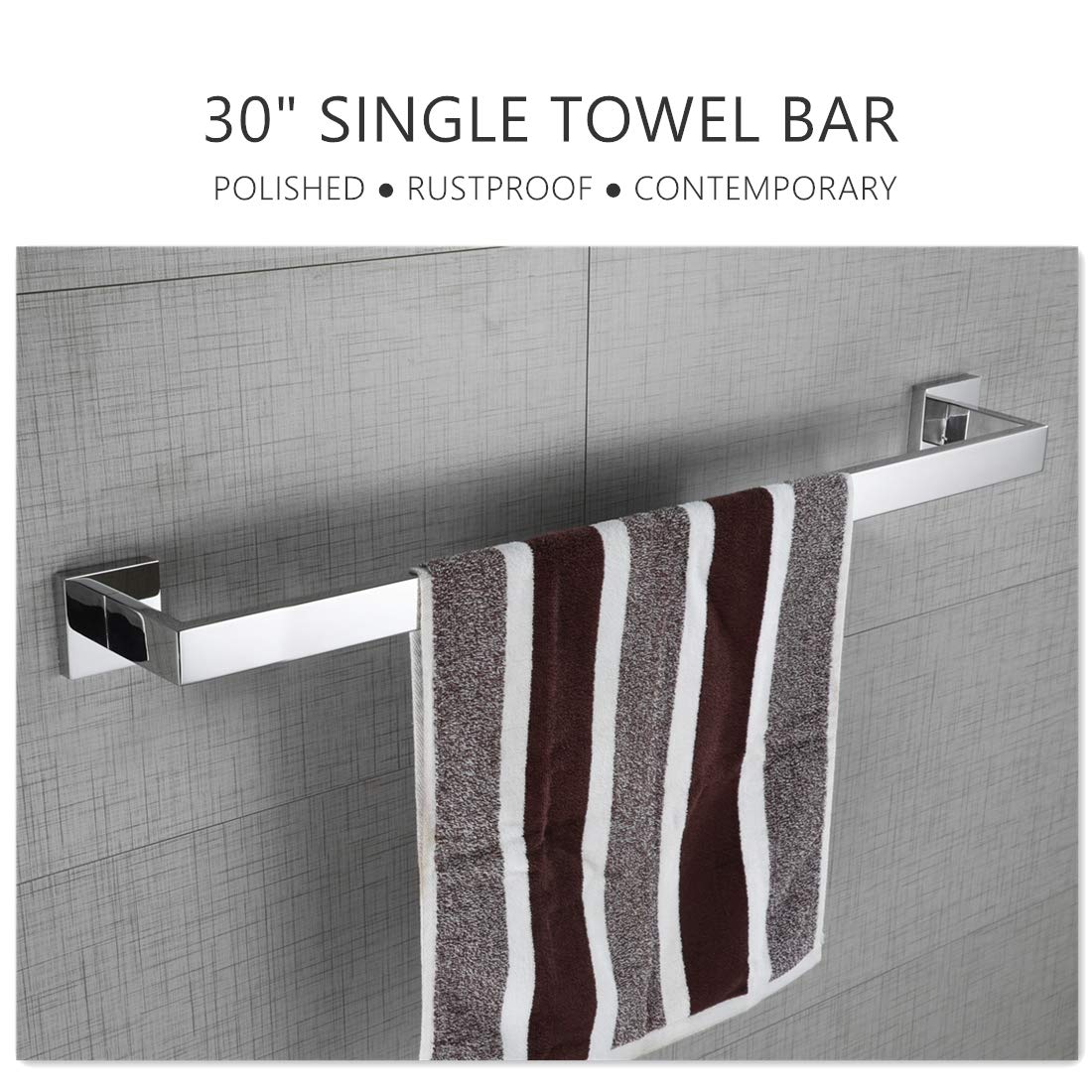 VELIMAX - Set di Accessori da Bagno in Acciaio Inox, Montaggio a Parete, Finitura Lucida Contemporaneo 30" Towel Bar Lucidato.