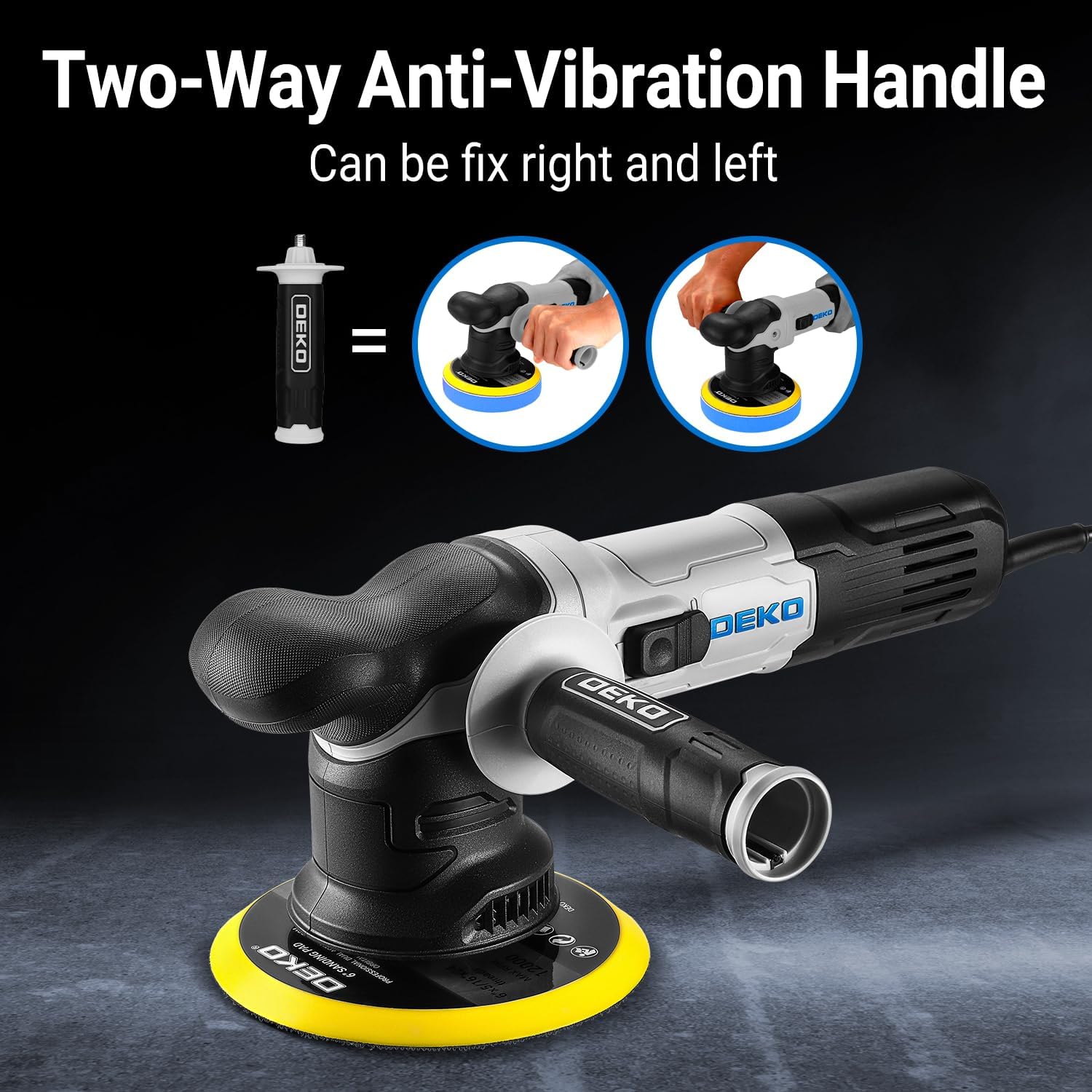 Car Buffer Polisher: DEKOPRO 6 Inch Dual Action Orbital Buffer Polisher, 6 Variable Speed 1800-5500 RPM Random Polisher Kit with 4 Buffing Pads for Car Detailing Polishing Waxing(Gray) - Image 5