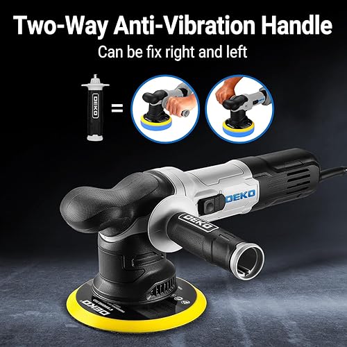 Miniatura 5 de Pulidora de búfer para automóvil pulidora orbital de doble acción DEKOPRO de 6 pulgadas, 6 velocidades variables 1800-5500 RPM, kit de pulidora