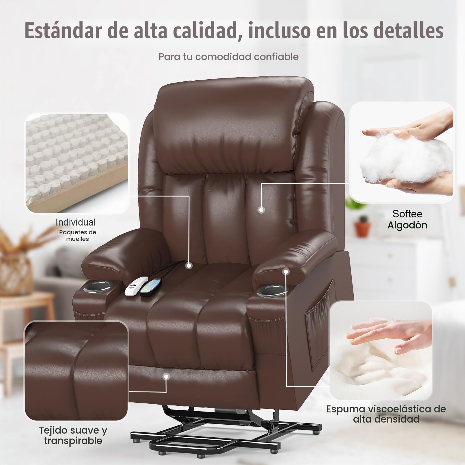 YONISEE Sillon Relax Reclinable 150º Sillón Masaje Con Calefacción, Función Auto-Ayuda (Levanta Personas), Puerto USB+Tipo C, Portavasos Bolsillos Laterales Sillones Reclinables Electricos Butaca Sofa