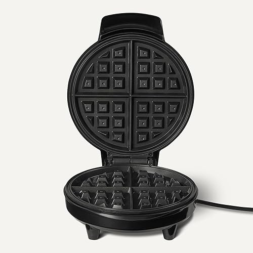 Miniatura 3 de Tienda Basics Waffle Maker belga con placa redonda antiadherente de cerámica de 8 pulgadas, control de marrón, negro