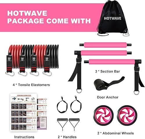Miniatura 6 de HOTWAVE Pilates Bar Kit with Resistance Bands, Exercise Bar with AB Roller,Yoga Stretching Squat,at Home Workout Equipment