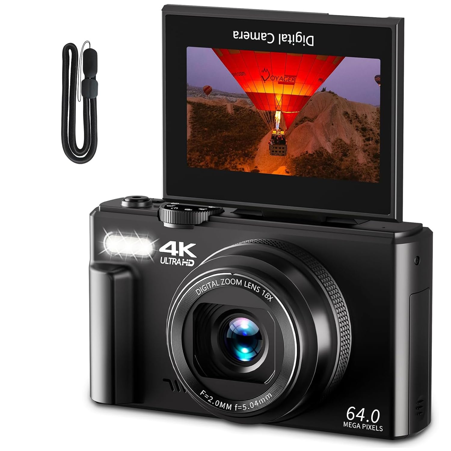 4K UHD 64MP Digital Camera with 3 Inch 180° Rotation Flip Screen, 18X Digital Zoom, Autofocus, Self Timer; Compact Camera for Photography, Webcam, YouTube Vlogging (Black)-picture-34