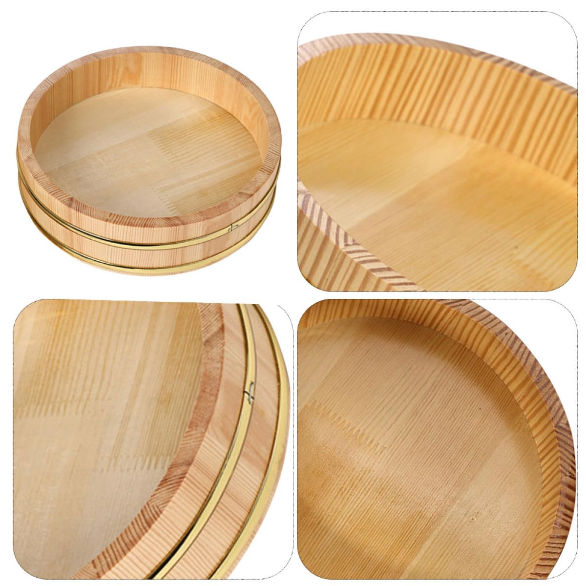 Cuenco Capacidad Grande de Madera con Borde Dorado Hangiri Japonés Elegante y Refinado para Sushi y Sashimi para Reuniones Familiares y Mesa de Comedor
