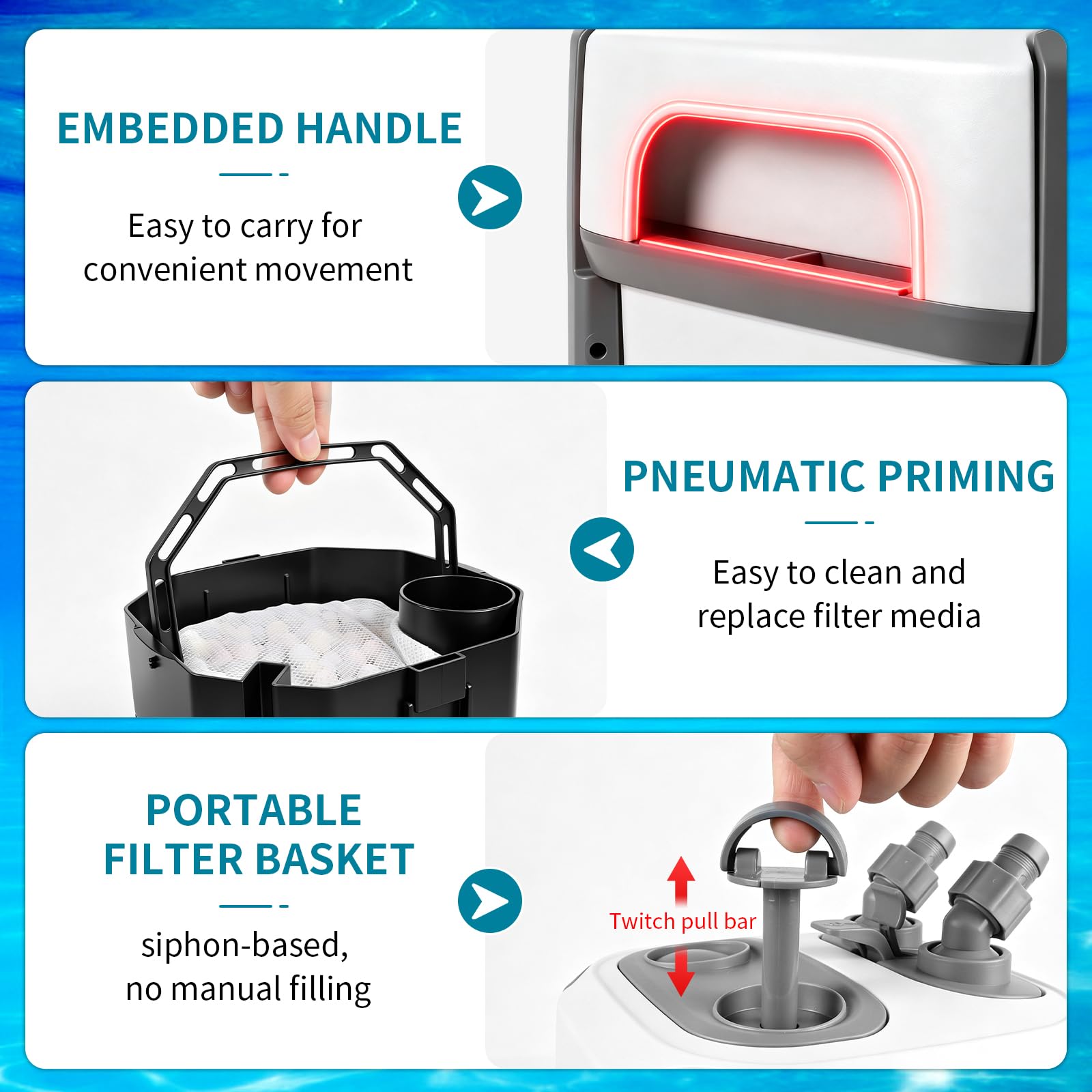 EXLECO Aquarium Außenfilter Einstellbar 650L/H 8W, für Aquarien 40-80 L | Leiser External Aquarium Filter mit pumpe, Leistungsstarker 2 Stufen Kammerfilter mit Filtermaterial, für Süß und Meerwasser