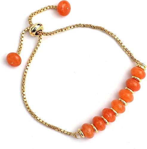 Vista 114 de Gempires - Pulsera de cuentas redondas naturales, chapada en oro amarillo de 14 quilates, joyería hecha a mano, pulseras ajustables para mujer