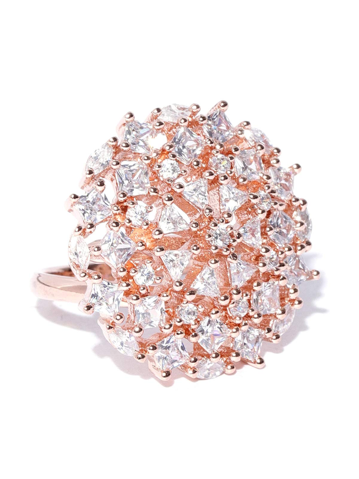 ZAVERI PEARLS Sparkling Cubic Zirconia Rose Gold Adjustable Finger Ring For Women-ZPFK8384