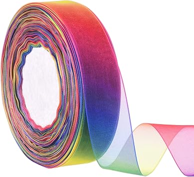 Hapeper Rainbow Sheer Organza Chiffon Ribbon for Gift Wrapping, Crafts, Party Decoration, 50 Yards 1 Inch