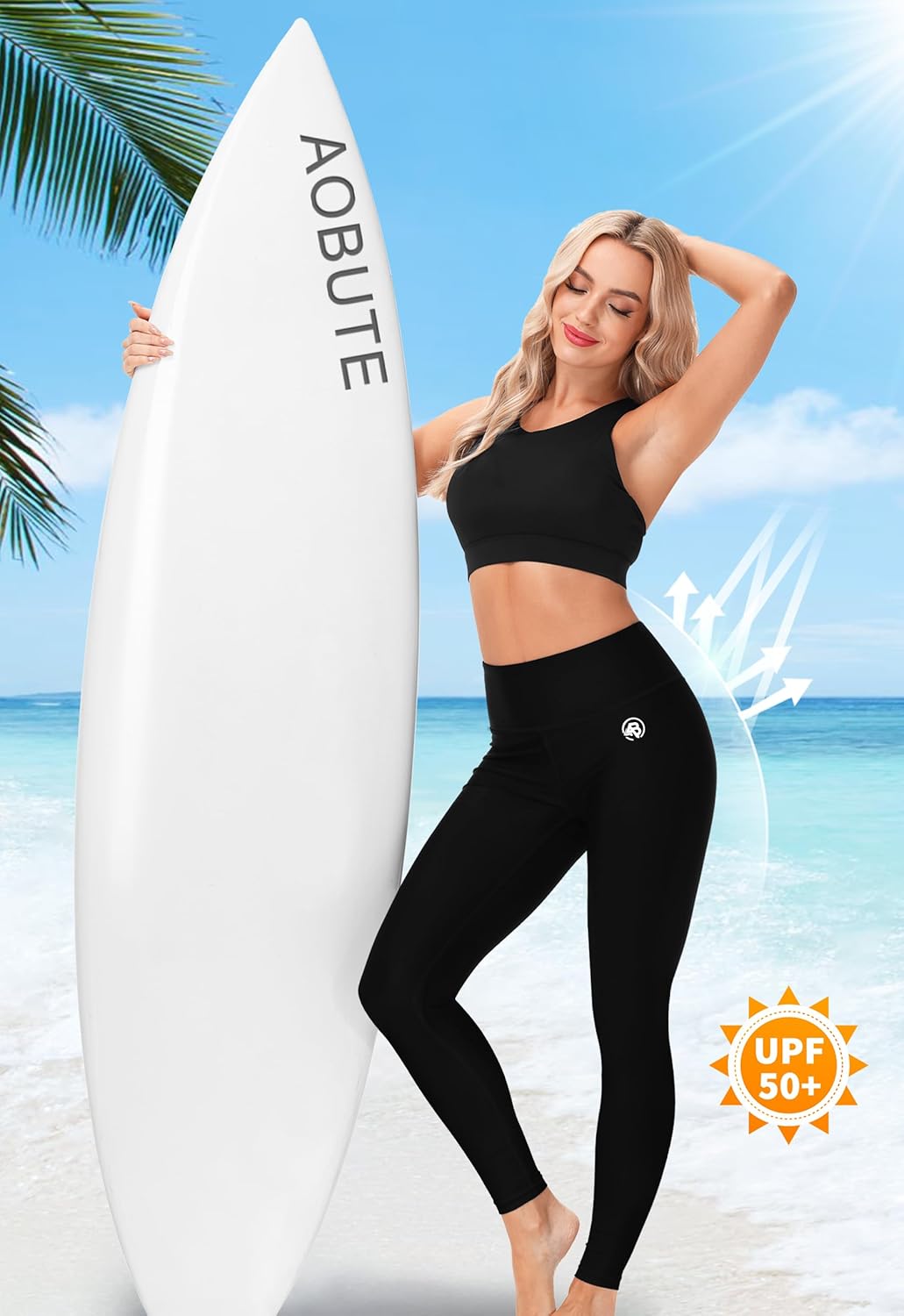 AOBUTE Women Swim Pants UPF 50+ Rash Guard Pants High Waisted Swimming Leggings - Image 2