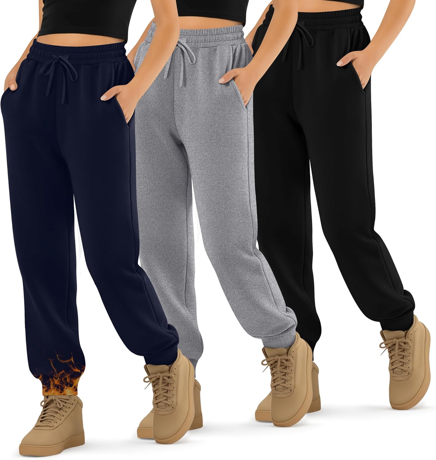 3 Pack Girls' Sweatpants Active Fleece Soft Athletic Jogger Pants for Kids Youth with Pockets Drawstring