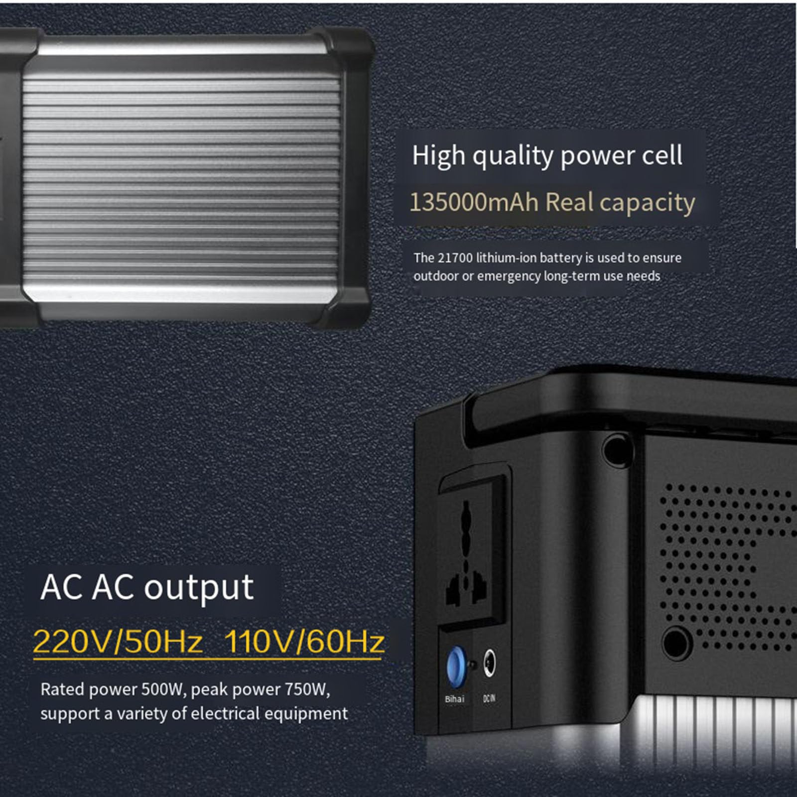 Fuente de alimentación de almacenamiento de energía para exteriores, 500W, 135000Mah, que alimenta varios dispositivos al mismo tiempo, adecuada para acampar al aire libre