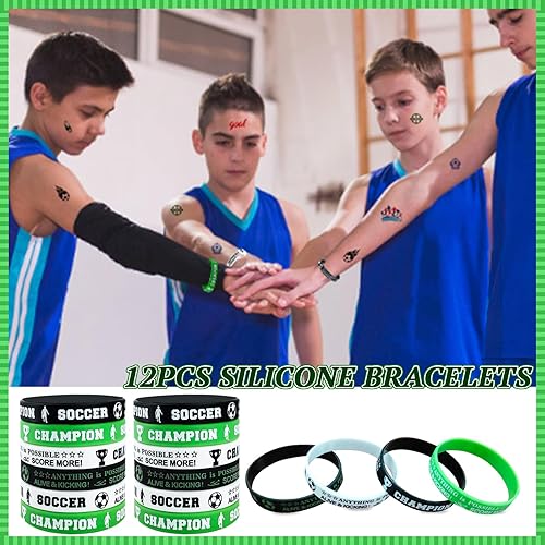 Miniatura 4 de 120 piezas de recuerdos de fiesta de fútbol, suministros de fiesta de cumpleaños de fútbol con calcomanías de silbato, pulsera, llaveros y bolsas de