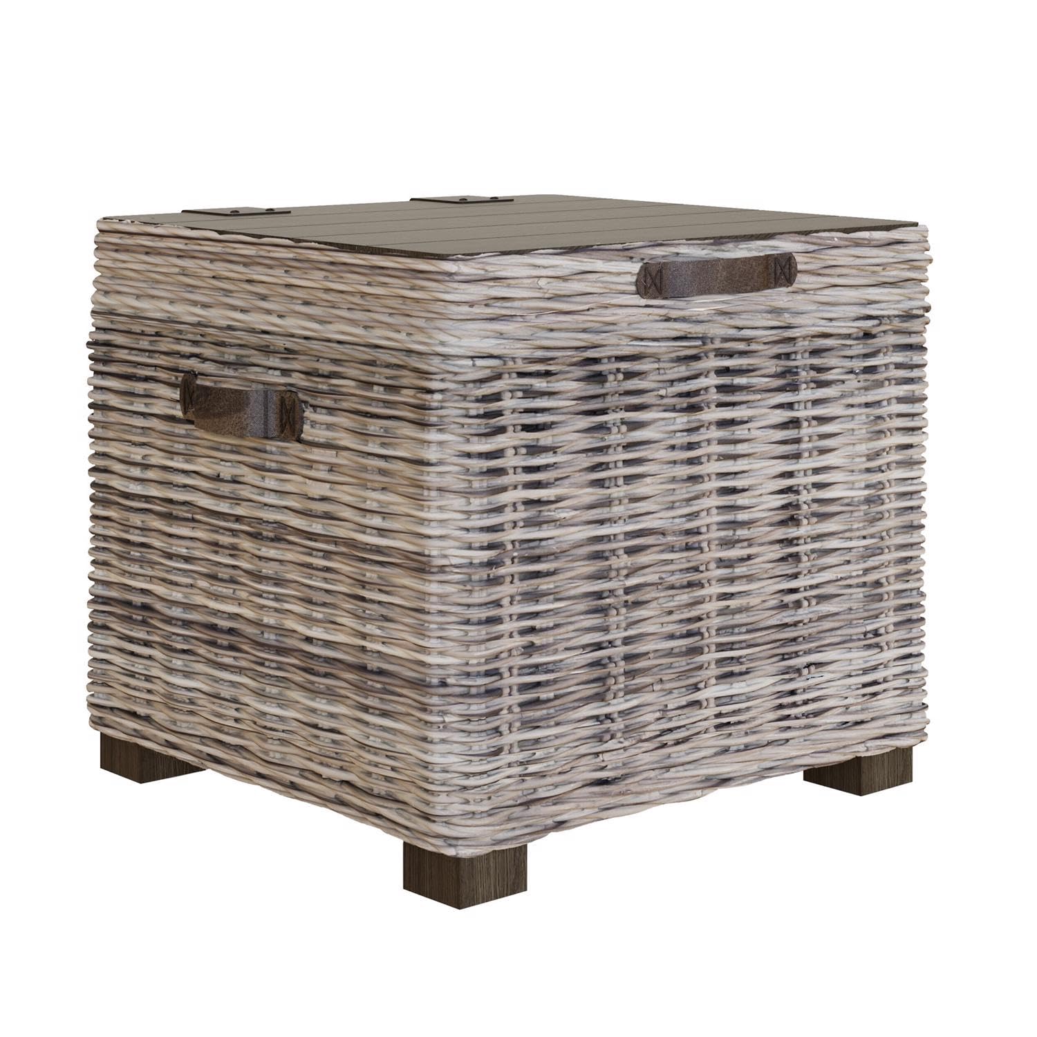 FWStyle Handmade Kubu Rattan Storage Side Table with Lift Up Lid Wicker End Table 60cm